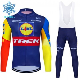 Set Fietsshirt Lange Mouw + Lange Koersbroek 2024 Lidl-Trek Winter Thermal Fleece Blauw